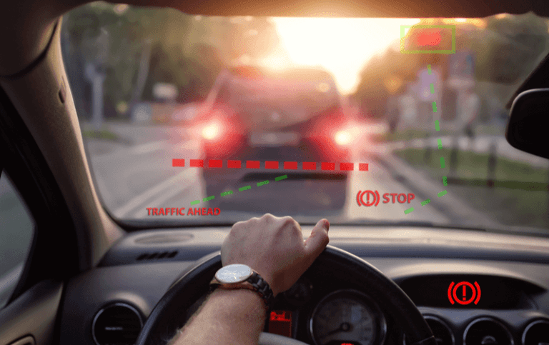 automatic braking system on car dashboard