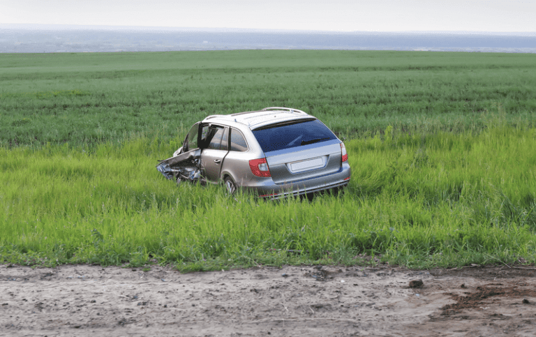 car in a ditch after an accident