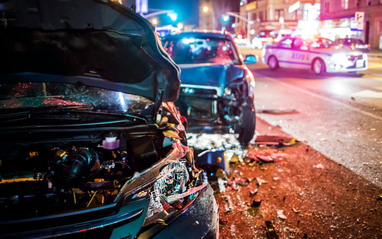 Multiple car crash road police night city