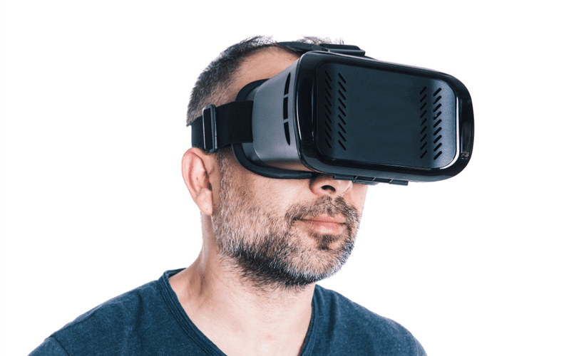 Man using virtual reality goggles